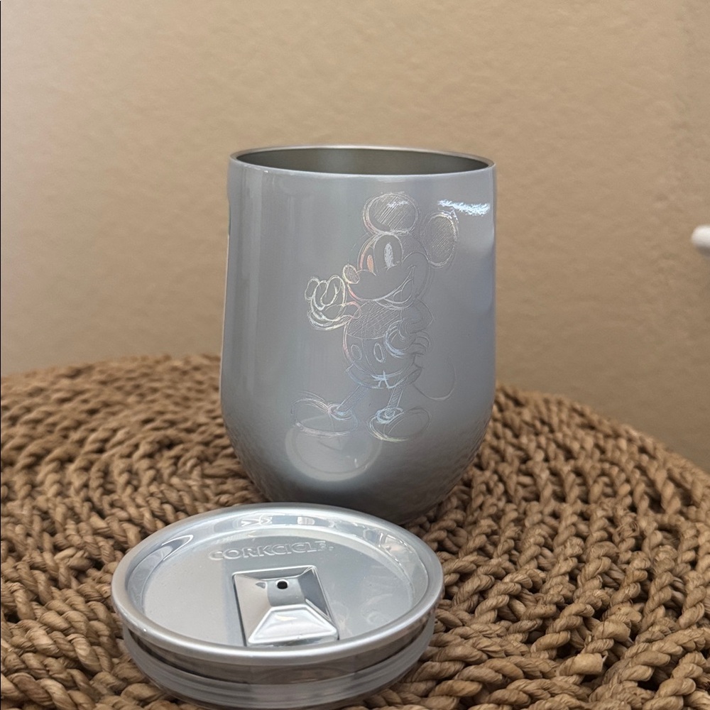 Corkcicle silver Insulated Stemless Tumbler with Mickey Etching